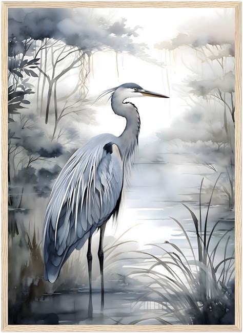 Modern Set Of 2 Indigo Heron Wildlife Digital Download Prints Set Of