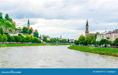 View of Riverside of Salzach River in Salzburg, Austria....IMAGE Stock Photo - Image of fortress ...