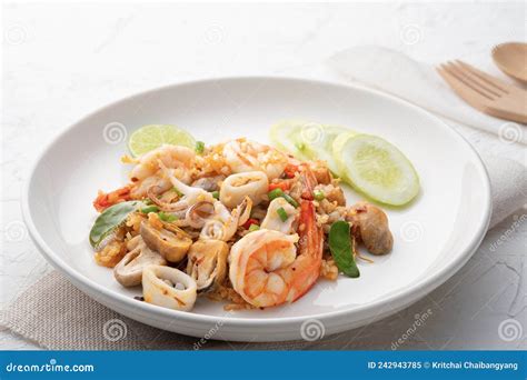 Seafood Tom Yum Fried Rice Stir Fried Rice With Shrimp Squid And Straw