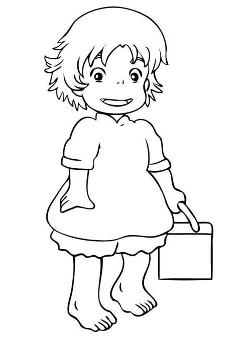 Ponyo Riding Jellyfish Coloring Page Free Printable Coloring Pages