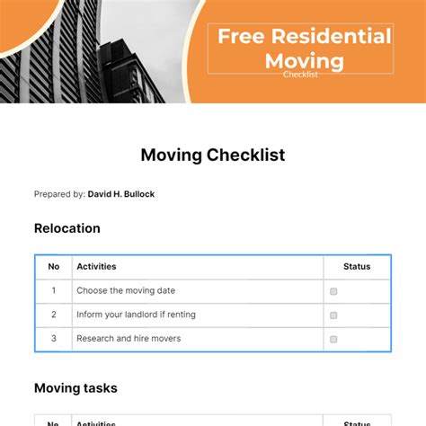 Residential Moving Checklist Edit Online And Download Example