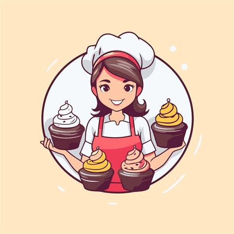 Premium Vector Chef Woman Holding Cupcake Vector Illustration In