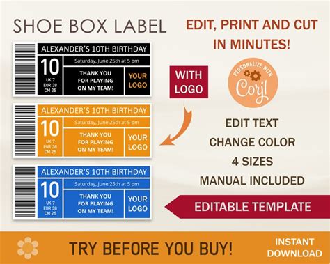 Shoe Box Label With Logo Editable Template Favor Box Label Etsy