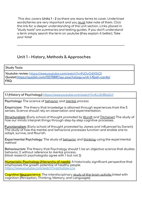 Ap Psychology Units 1 2 This Doc Covers Units 1 2 As There Are Many