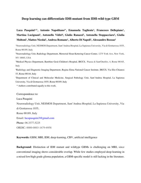 PDF Deep Learning Can Differentiate IDH Mutant From IDH Wild Type GBM