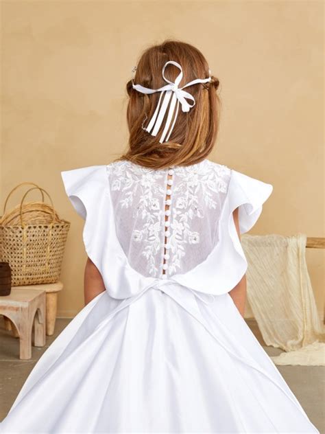 Satin First Communion Gown With Lace Bodice