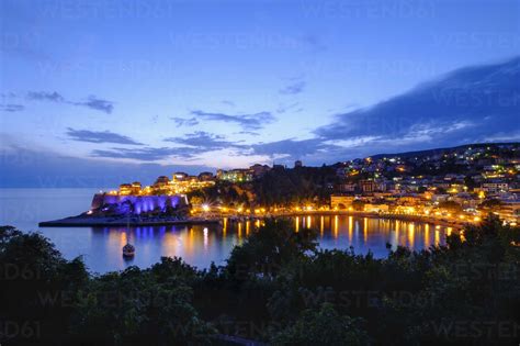 Montenegro Ulcinj Adriatic Coast Old Town At Dusk Stock Photo