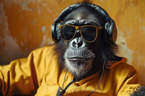 Premium AI Image Monkey With Glasses And Headphones