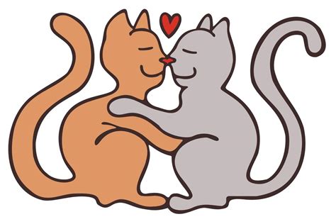 Cats Hugging And Kissing Love Concept Vector Doodle Isolated