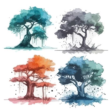 Premium Vector Big Tree Set Tree Watercolor Painting Package