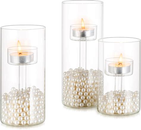 Inweder Clear Glass Tealight Candle Holder 3pcs Clear Votive Candle Holders