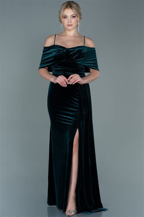 Long Emerald Green Velvet Evening Dress ABU2689 Abiyefon