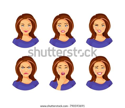 Set Young Woman Different Facial Expressions Stock Vector Royalty Free