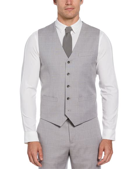 Felt Gray Window Pane Plaid Vest Perry Ellis