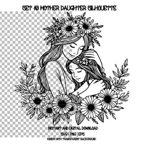 Set 10 Of Mother Daughter Silhouette Svg Mother Daughter Vector Mother