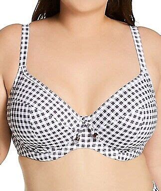 Elomi GREY MARL Checkmate Underwire Plunge Bikini Swim Top US 40E UK