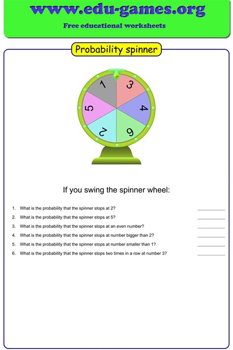 Free Probability Spinners Worksheet Download Free Probability Spinners