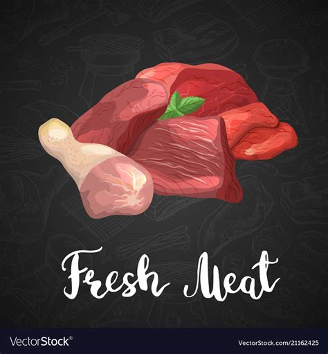 Pile Of Cartoon Meat Elements Background Vector Image