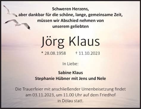 Traueranzeigen von Jörg Klaus abschied nehmen de