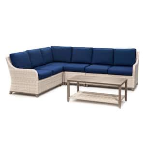 Leisure Made Dalton 5 Piece Wicker Outdoor Sectional Set With Navy