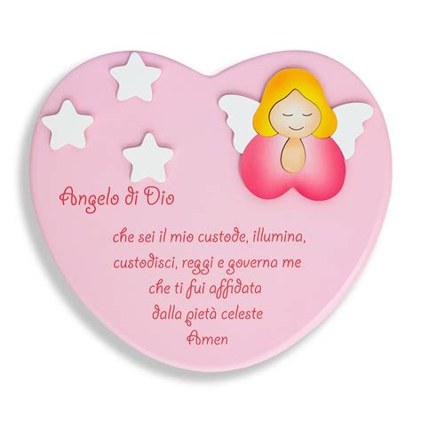 Cuore In Legno Rosa Con Preghiera Angelo Di Dio Myriam