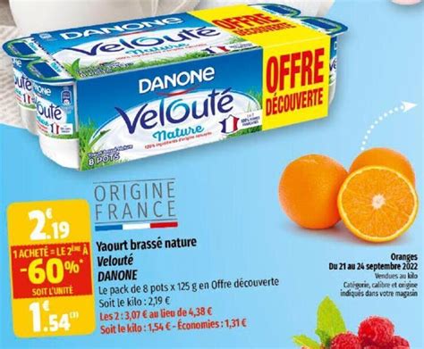 Promo Yaourt brassé nature velouté DANONE chez Coccinelle Supermarché