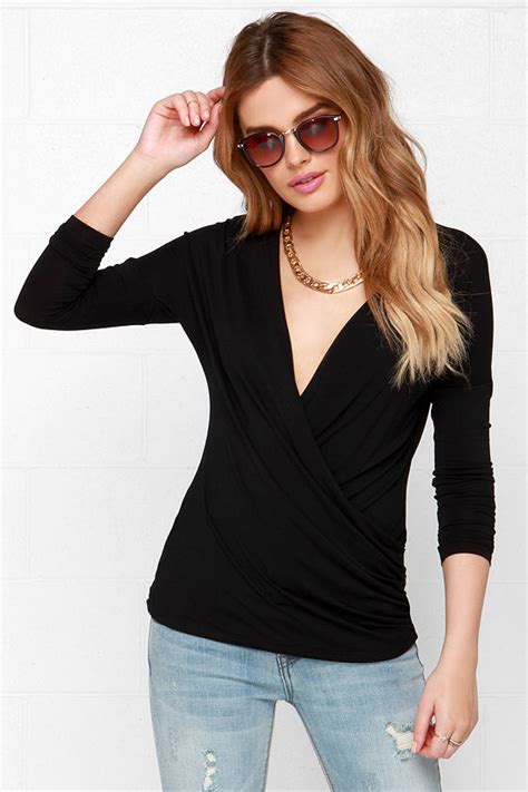 Sexy Black Top Long Sleeve Top Wrap Top 36 00 Lulus