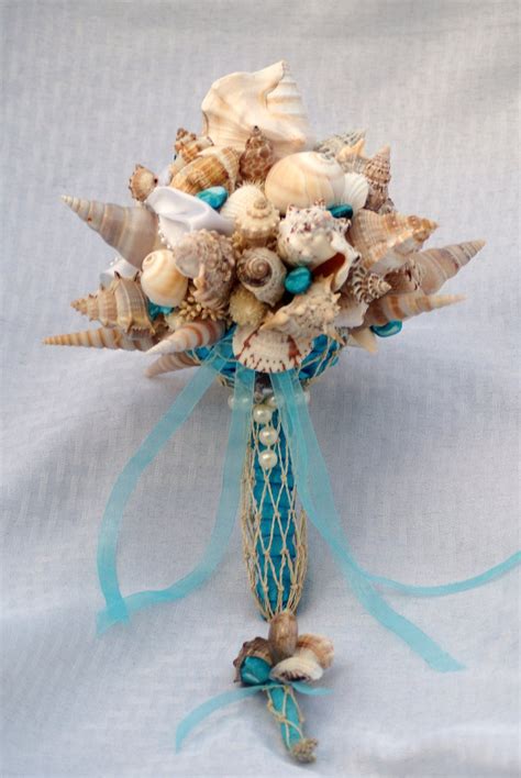 Blue Seashell Bouquet Beach Wedding Destination Wedding