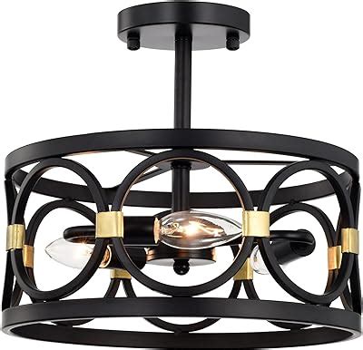 MEIXISUE Modern Farmhouse Drum Chandelier Black And Retro Wood Finish 6