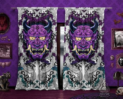 Oni Curtains 50x84 Printed Window Panels Japanese Demon Fantasy Room Decor Art Print