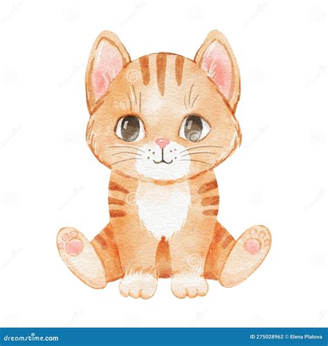 Lindo Gato De Dibujos Animados Aislado En Blanco. Gatito De Mascotas De ...