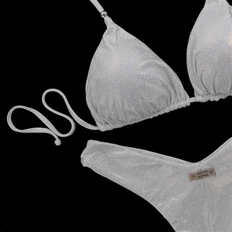 Bikini Triangolo Cup C D Glitter Perla Slip Brasil Moda Mare