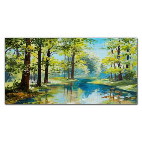 Plexiglas Acrylglasbild Wandbild 120x60 Ölgemälde Wald Bäume Fluss