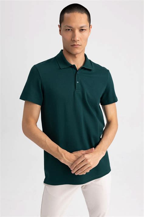 Green Man Slim Fit Polo Neck Basic Short Sleeve T Shirt Defacto