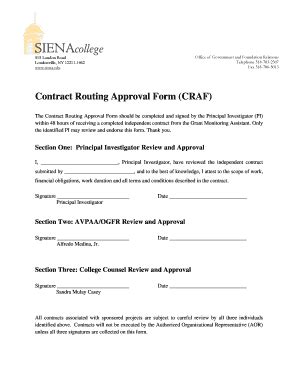 Fillable Online Siena Contract Routing Approval Form CRAF Siena