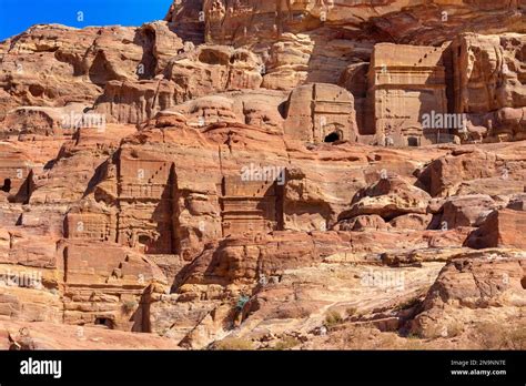 Facades Street Caves In The Ancient City Of Petra City Jordan Petra