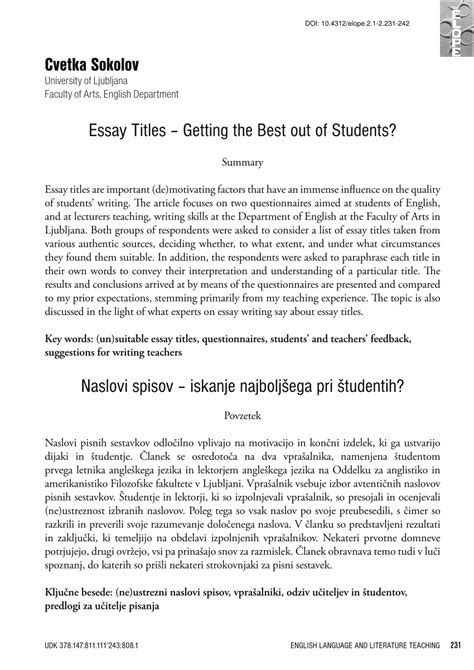 (PDF) Essay Titles – Getting the Best out of Students?