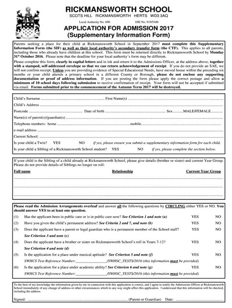 Fillable Online Supplementary Information Form For Secondary Transfer