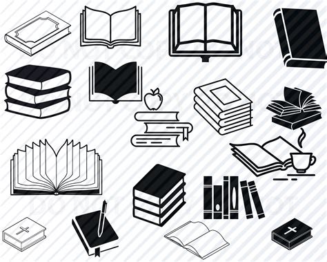 Book Svg Bundle Books Vector Images Silhouette Clip Art Etsy