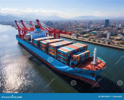 Aerial view of Cargo ship stock illustration. Illustration of export ...