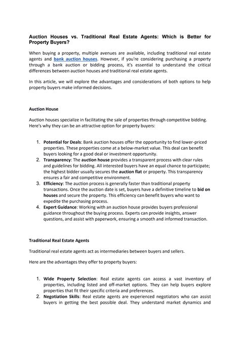 Auction Houses vs. Traditional Real Estate Agents: Which is Better for Property Buyers? by ...