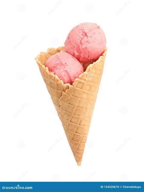 Gelado Cor De Rosa Delicioso No Cone Do Waffle No Branco Foto De Stock