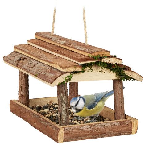 Relaxdays Mangeoire Oiseaux Abri En Bois Cabane Suspendre