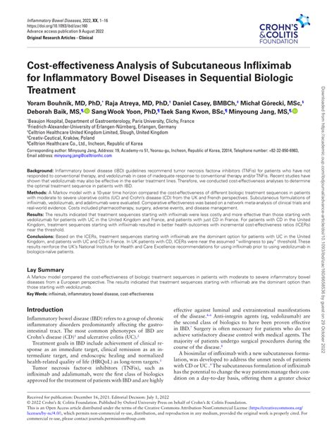 Pdf Cost Effectiveness Analysis Of Subcutaneous Infliximab For Inflammatory Bowel Diseases In