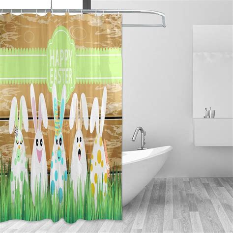 SKYSONIC Easter Bunny Egg Shower Curtain Waterproof Fabric Shower