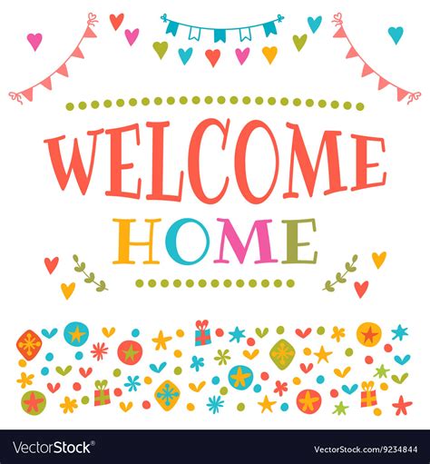 Welcome Home Text With Colorful Design Elements Vector Image