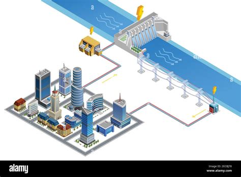 Wasserkraft Stromerzeugungsschema Stock Vektorgrafiken Kaufen Alamy