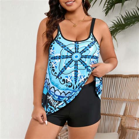 Sentuca Women S Plus Size Tankinis Swimsuit Summer Print Beach