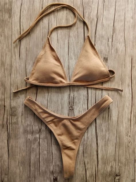 Bandeau Tanga Bikinis Ribbed Bikini 2024 Sexy High Cut Bikini Set