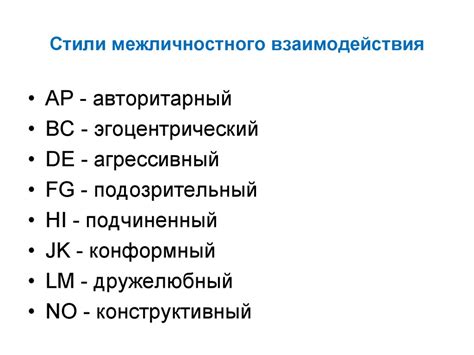 Классификация стилей межличностного взаимодействия Т. Лири ...